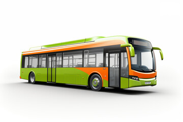 Modern green city bus on white background