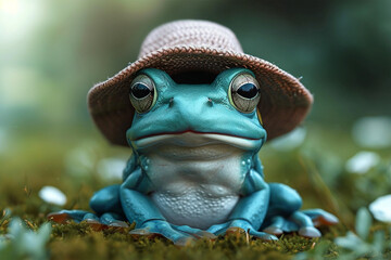 Wall Mural - cartoon frog wearing a hat