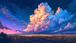 Night scenery of big cumulonimbus clouds over field