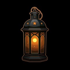 Ramadan lantern ornament minimalist sticker on black background. 8k resolution