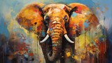 Fototapeta Dziecięca - The painted elephant in oil on canvas. Contemporary painting. Textured paint strokes.