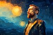 The starry night - vincent van gogh painting in low poly style: a photo of a conceptual polygonal illustration inspired by the famous artwork