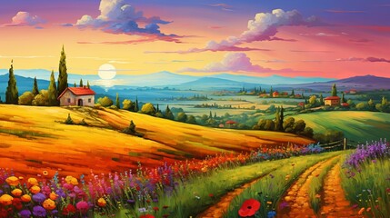 Poster - Wallart colourful summer landscapes: a series of beautiful photos of nature, flowers, and sunsets