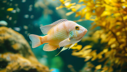 The White Cichlid in a Fish Tank