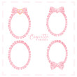 Cute coquette aesthetic pink frame oval shape with ribbon bow in vintage style watercolor collection.