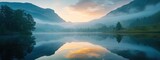 Fototapeta Natura - A beautiful scenery mountain landscape and colorful reflections shimmering on the lake generated by ai