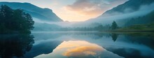 A Beautiful Scenery Mountain Landscape And Colorful Reflections Shimmering On The Lake Generated By Ai