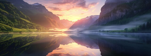 Wall Mural - A beautiful scenery mountain landscape and colorful reflections shimmering on the lake generated by ai