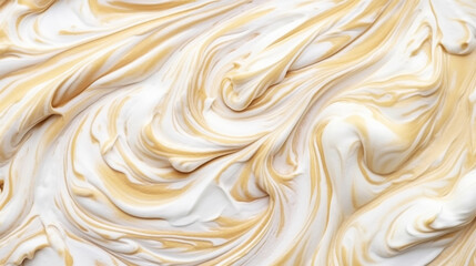 Close-up of vanilla ice cream texture. Top view of frozen white-yellow gelato surface. Food background. Generative AI