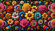 Mexican traditional flowers embroidery pattern on a black background	

