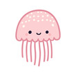 A cute cartoon jellyfish with cheerful eyes and a horny body with white speckles.