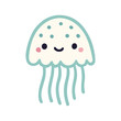 Cartoon illustration of a gentle black jellyfish with smiling faces and cheerful eyes, ideal for children's themes