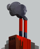 Fototapeta  - illustration d'une usine polluante teintée de sang illustrant les dérives du capitalisme et le réchauffement climatique