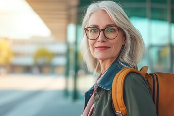 Wall Mural - Mature female teacher arriving to University 