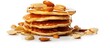 pancakes with maple syrup and almonds isolated white background