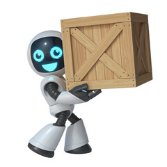 Sticker - Little robot moving the wooden crate 3d rendering