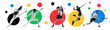Collage made of different sportsmen of various sports in motion during game over white background with colorful elements. Concept of sport, tournament, competition, game. Banner for sport events