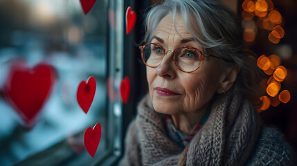lonely senior woman at Valentine's Day 