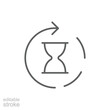 Anti aging hourglass icon. Simple outline style. Waiting slow time, anti old, clock, sandglass with round arrow, timer concept. Thin line symbol. Vector illustration isolated. Editable stroke.