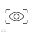 Eye scan icon. Simple outline style. Visual identity, focus, view, vision, future tech, eye with scanning frame, technology concept. Thin line symbol. Vector illustration isolated. Editable stroke.