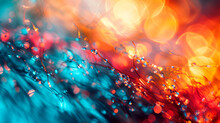 Colorful Abstract Bokeh Background. Texture Wallpaper With Glossy Details In Gold, Blue, Red And Dark Colors. Header For Websites, Promotion, Advertisement Or Product Presentation.