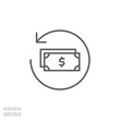 Chargeback icon. Simple outline style. Reimburse, rebate, money refund, purchase, cancel payment, transaction, business concept. Thin line symbol. Vector illustration isolated. Editable stroke.