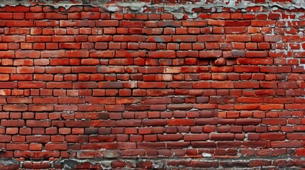 Poster - brick wall of red color, wide panorama of masonry