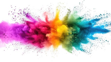 colorful mixed rainbow powder explosion isolated on white background