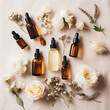 rose essential oil bottles and flowers, harvesting, extraction absolute production, Generative AI