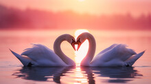 Swans On The Lake At Sunset