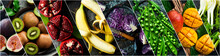 Organic Food - Photo Collage. Set Of Fresh Vegetables, Fruits And Organic Healthy Food. Photo Banner For A Food Site.