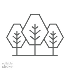 Wall Mural - Forest tree icon. Simple outline style. Nature forest landscape, outdoor, oak, trunk, plant concept. Thin line symbol. Vector illustration isolated. Editable stroke.