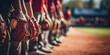 Baseball with Ball Glove on a Baseball Field Background. Banner with place for text