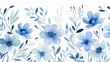 pretty blue floral watercolor seamless pattern on white background