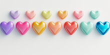 Seamless 3D Header With Pastel Hearts On A White Background. Valentine's Day Banner With Copy Space. Social Media Highlight Icons.