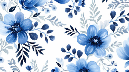  pretty blue floral watercolor seamless pattern on white background simple wedding design