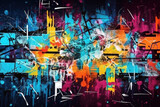 Fototapeta  - Pop Art Blast: Abstract Graffiti Mural for Dynamic Backdrops