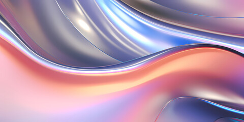 Wall Mural - Liquid metal texture abstract background with soft neon colors - Wave design banner