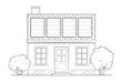Classic old small family house with solar panel - stock outline illustration of a building