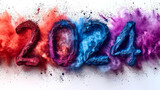 dust explosion 2024 typography for holi festival background and banner isolated on white background