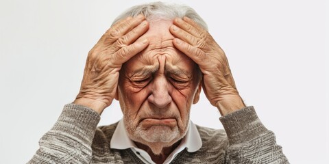 Wall Mural - an elderly man holds his head from a migraine, severe pain Generative AI