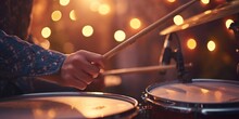 Man Playing Drums Hands Sticks Close-up Generative AI