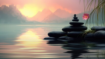 Canvas Print - zen stones in water