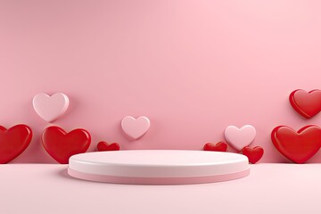 Sticker - Valentine's Day sale with hearts and round copyspace. Illustration for web, posters, ads, coupons. Love, spring, and valentine concept. 3D render.