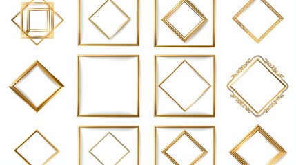 Wall Mural - Frame of border of corner element template. Design rectangle with square gold on white background. Design print print for, certificate, card, background. Set 32 isolated on white backgrou