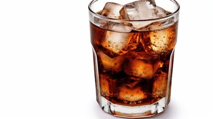 Wall Mural - Cola with ice cubes in glass top view isolated on white background isolated on white background,