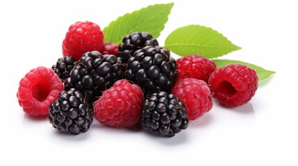Wall Mural - Wild Berries mix, raspberry, blueberry, blackberry, isolated on white background, full depth of field isolated on white background,
