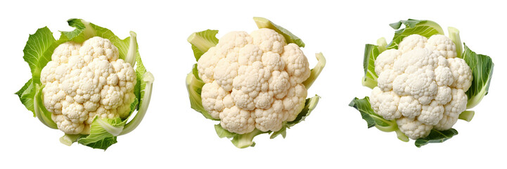 Set of Cauliflower top view isolated on white or transparent background