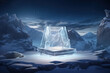 Ice cube in snowy landscape. Generative Ai