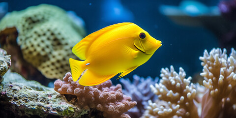 Wall Mural - Yellow fish on a coral reef